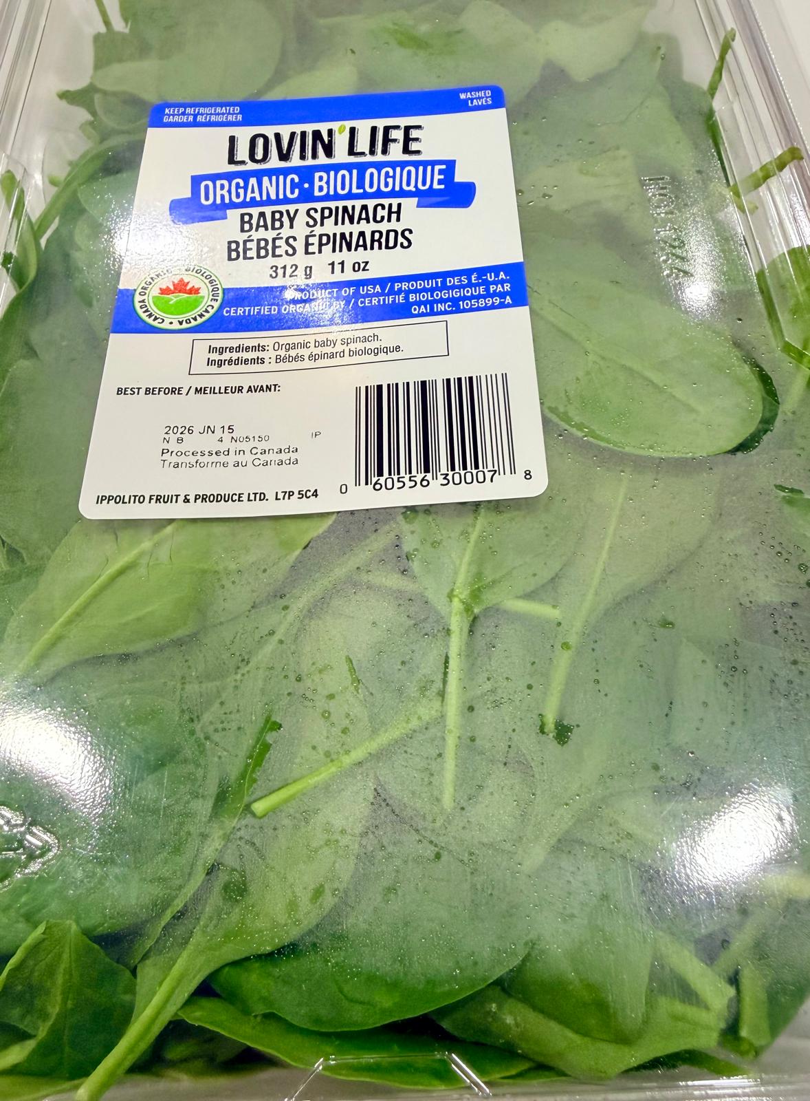 Organic Baby Spinach (11 oz Clamshell)