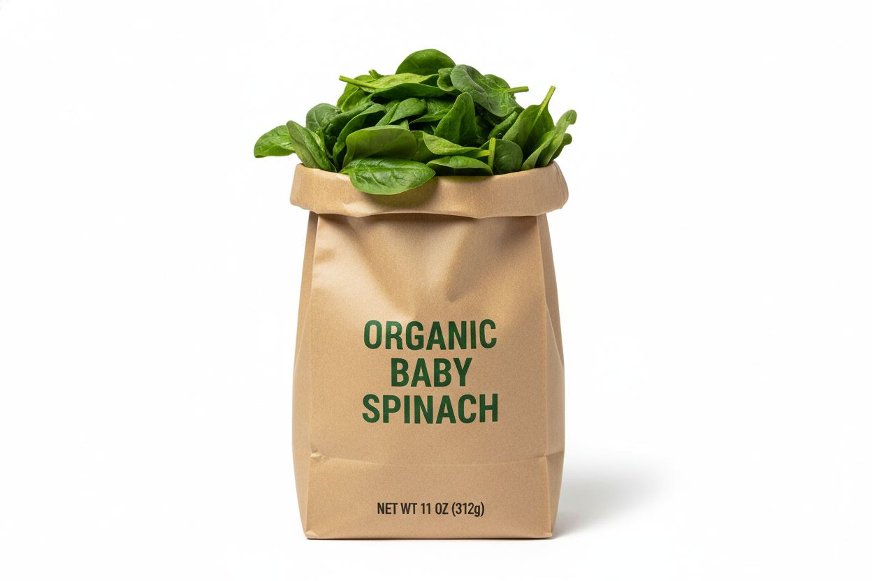 Organic Baby Spinach (11 oz Clamshell) paper bag