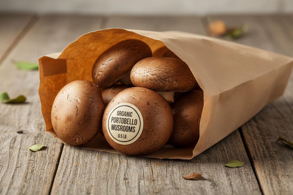 Organic Portobello Mushroom Caps (0.5 lb) in paper bag