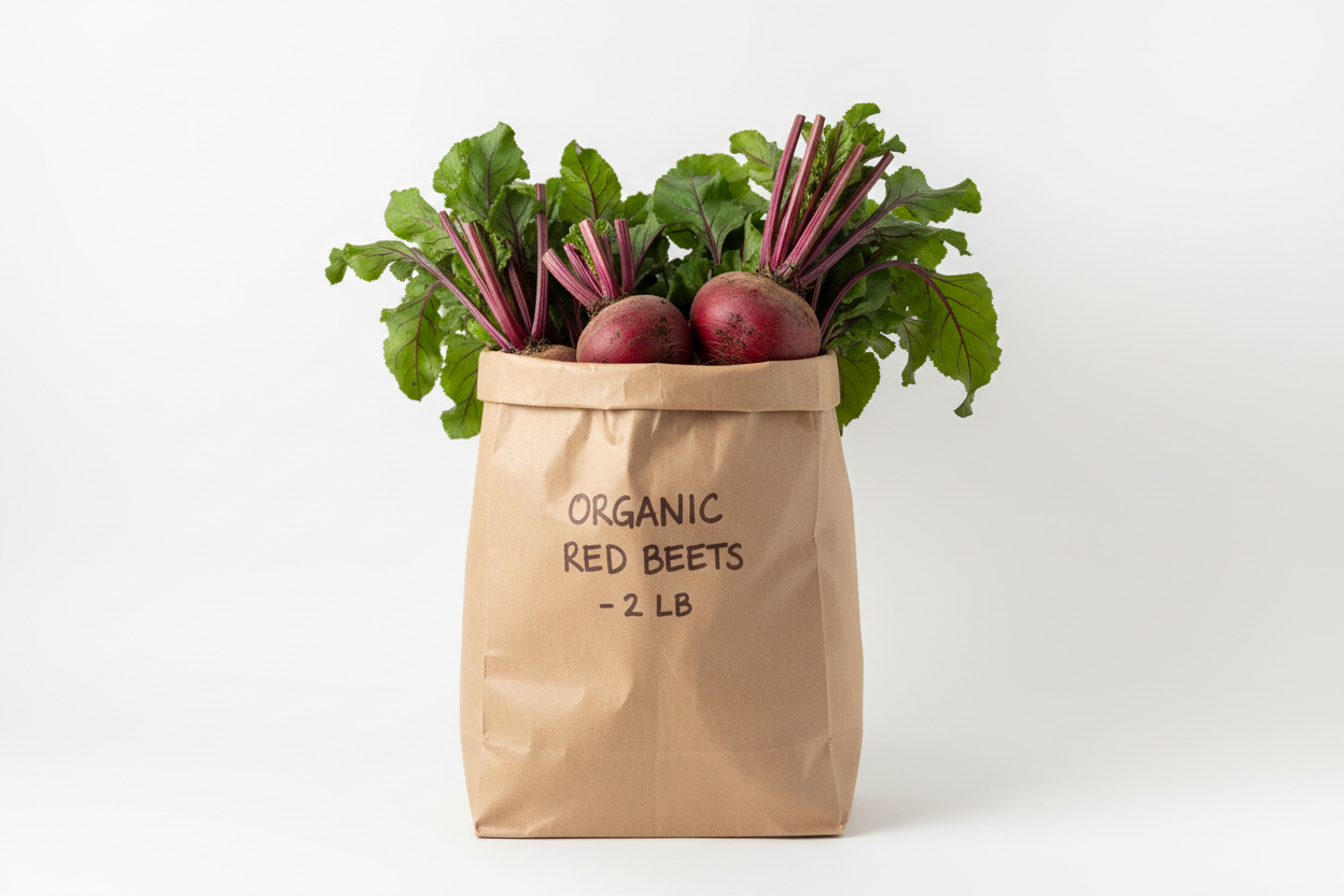 Organic Red Beets (2 lb Bag) in paper bag